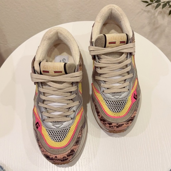 Authentic Gucci Ultrapace Pink Multi Leather Metallic Snake Print Sneaker 36.5 - Picture 2 of 10